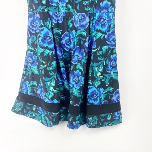 ✅ ELIZA J BACKLESS MIDI FLORAL DRESS SIZE 14 TEAL/BLACK/BLUE - Picture 2 of 8